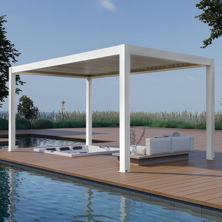 Pergola P8-3C blanc extrême 3x5m électrique avec éclairage et design élégant